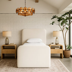 Meridian Furniture Fira Upholstered Twin Bed Soft Curved Headboard for Modern and Contemporary Bedrooms Cream Linen Textured Fabric B1221Cream-T