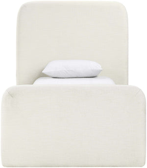 Meridian Furniture Fira Upholstered Twin Bed Soft Curved Headboard for Modern and Contemporary Bedrooms Cream Linen Textured Fabric B1221Cream-T