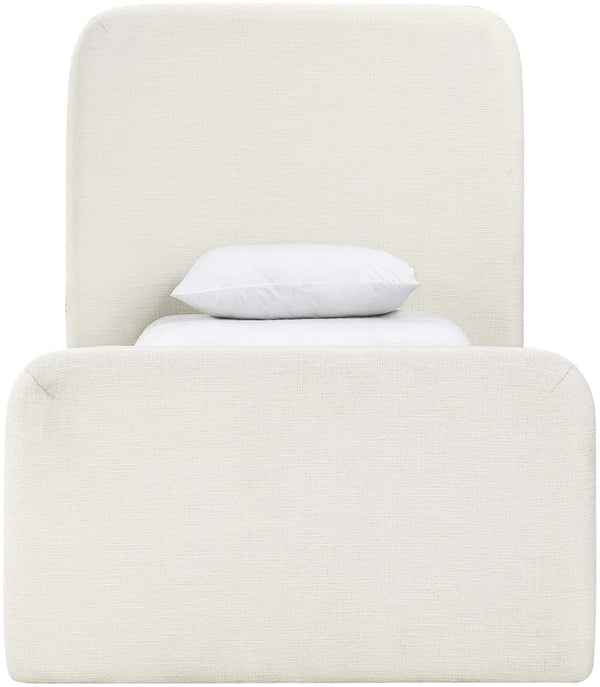 Meridian Furniture Fira Upholstered Twin Bed Soft Curved Headboard for Modern and Contemporary Bedrooms Cream Linen Textured Fabric B1221Cream-T