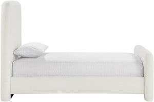 Meridian Furniture Fira Upholstered Twin Bed Soft Curved Headboard for Modern and Contemporary Bedrooms Cream Linen Textured Fabric B1221Cream-T