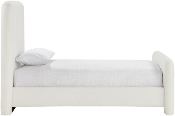 Meridian Furniture Fira Upholstered Twin Bed Soft Curved Headboard for Modern and Contemporary Bedrooms Cream Linen Textured Fabric B1221Cream-T