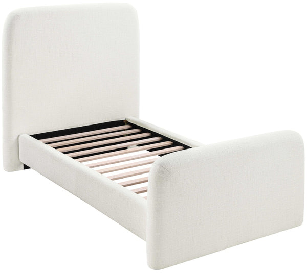 Meridian Furniture Fira Upholstered Twin Bed Soft Curved Headboard for Modern and Contemporary Bedrooms Cream Linen Textured Fabric B1221Cream-T