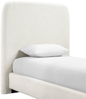 Meridian Furniture Fira Upholstered Twin Bed Soft Curved Headboard for Modern and Contemporary Bedrooms Cream Linen Textured Fabric B1221Cream-T