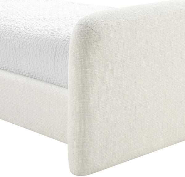 Meridian Furniture Fira Upholstered Twin Bed Soft Curved Headboard for Modern and Contemporary Bedrooms Cream Linen Textured Fabric B1221Cream-T
