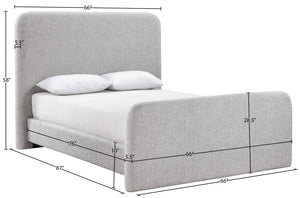 Meridian Furniture Fira Upholstered Full Bed with Curved Headboard and Tailored Frame for Modern Bedrooms Grey Linen Textured Fabric B1221Grey-F