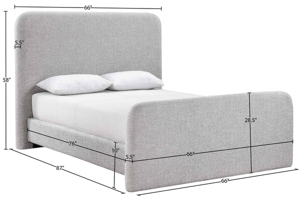 Meridian Furniture Fira Upholstered Full Bed with Curved Headboard and Tailored Frame for Modern Bedrooms Grey Linen Textured Fabric B1221Grey-F