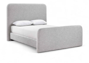 Meridian Furniture Fira Upholstered Full Bed with Curved Headboard and Tailored Frame for Modern Bedrooms Grey Linen Textured Fabric B1221Grey-F