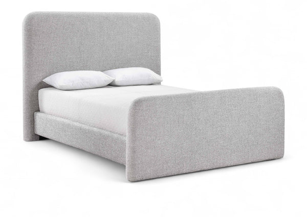 Meridian Furniture Fira Upholstered Full Bed with Curved Headboard and Tailored Frame for Modern Bedrooms Grey Linen Textured Fabric B1221Grey-F
