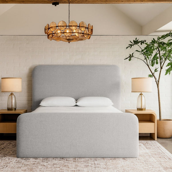 Meridian Furniture Fira Upholstered Full Bed with Curved Headboard and Tailored Frame for Modern Bedrooms Grey Linen Textured Fabric B1221Grey-F