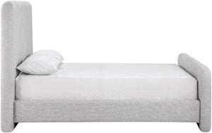 Meridian Furniture Fira Upholstered Full Bed with Curved Headboard and Tailored Frame for Modern Bedrooms Grey Linen Textured Fabric B1221Grey-F