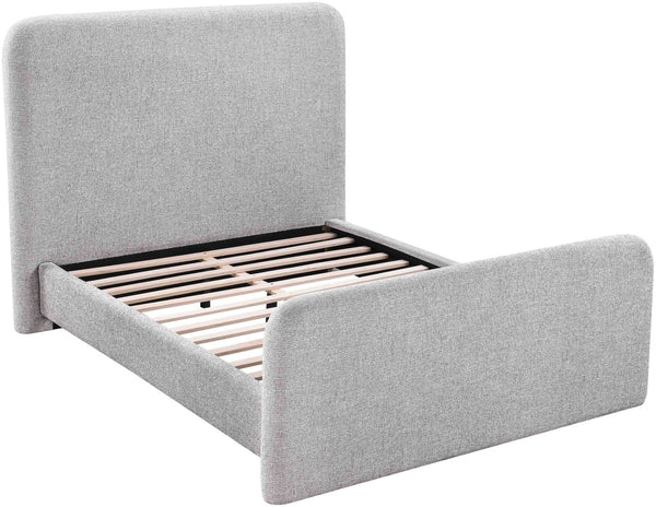 Meridian Furniture Fira Upholstered Full Bed with Curved Headboard and Tailored Frame for Modern Bedrooms Grey Linen Textured Fabric B1221Grey-F