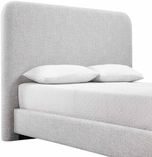 Meridian Furniture Fira Upholstered Full Bed with Curved Headboard and Tailored Frame for Modern Bedrooms Grey Linen Textured Fabric B1221Grey-F