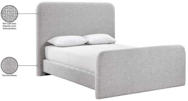 Meridian Furniture Fira King Upholstered Bed with Curved Headboard and Plush Fabric for Modern Bedroom Style Grey Linen Textured Fabric B1221Grey-K