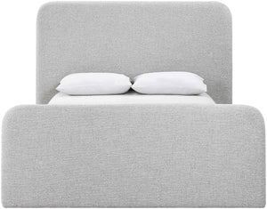 Meridian Furniture Fira King Upholstered Bed with Curved Headboard and Plush Fabric for Modern Bedroom Style Grey Linen Textured Fabric B1221Grey-K