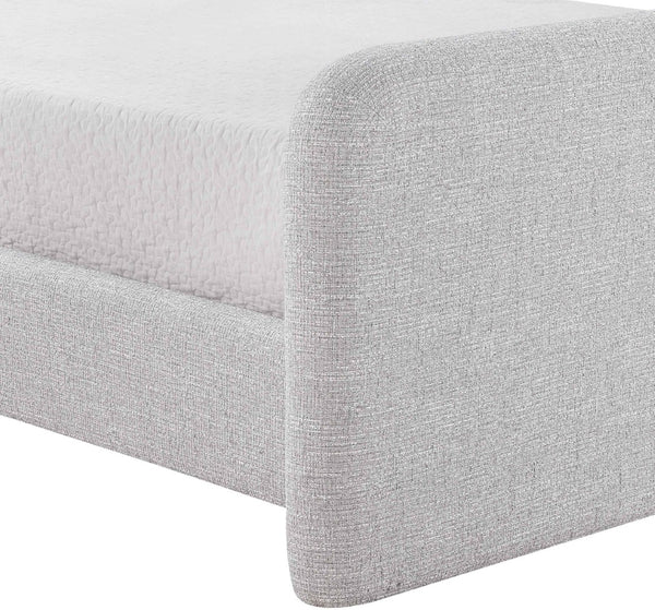 Meridian Furniture Fira King Upholstered Bed with Curved Headboard and Plush Fabric for Modern Bedroom Style Grey Linen Textured Fabric B1221Grey-K