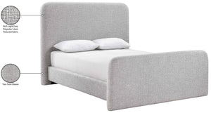Meridian Furniture Fira Queen Upholstered Platform Bed Curved Headboard Soft Modern Bedroom Frame Grey Linen Textured Fabric B1221Grey-Q