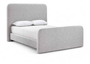 Meridian Furniture Fira Queen Upholstered Platform Bed Curved Headboard Soft Modern Bedroom Frame Grey Linen Textured Fabric B1221Grey-Q