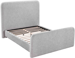 Meridian Furniture Fira Queen Upholstered Platform Bed Curved Headboard Soft Modern Bedroom Frame Grey Linen Textured Fabric B1221Grey-Q