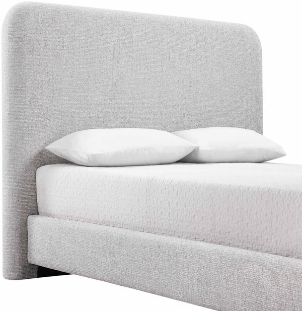 Meridian Furniture Fira Queen Upholstered Platform Bed Curved Headboard Soft Modern Bedroom Frame Grey Linen Textured Fabric B1221Grey-Q