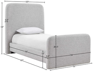 Meridian Furniture Fira Upholstered Twin Bed Soft Curved Headboard for Modern and Contemporary Bedrooms Grey Linen Textured Fabric B1221Grey-T