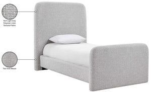 Meridian Furniture Fira Upholstered Twin Bed Soft Curved Headboard for Modern and Contemporary Bedrooms Grey Linen Textured Fabric B1221Grey-T