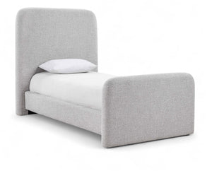 Meridian Furniture Fira Upholstered Twin Bed Soft Curved Headboard for Modern and Contemporary Bedrooms Grey Linen Textured Fabric B1221Grey-T