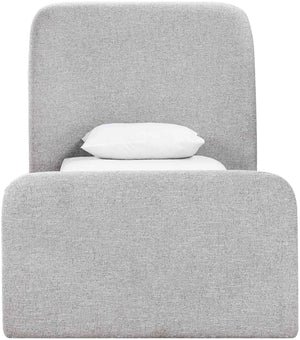 Meridian Furniture Fira Upholstered Twin Bed Soft Curved Headboard for Modern and Contemporary Bedrooms Grey Linen Textured Fabric B1221Grey-T