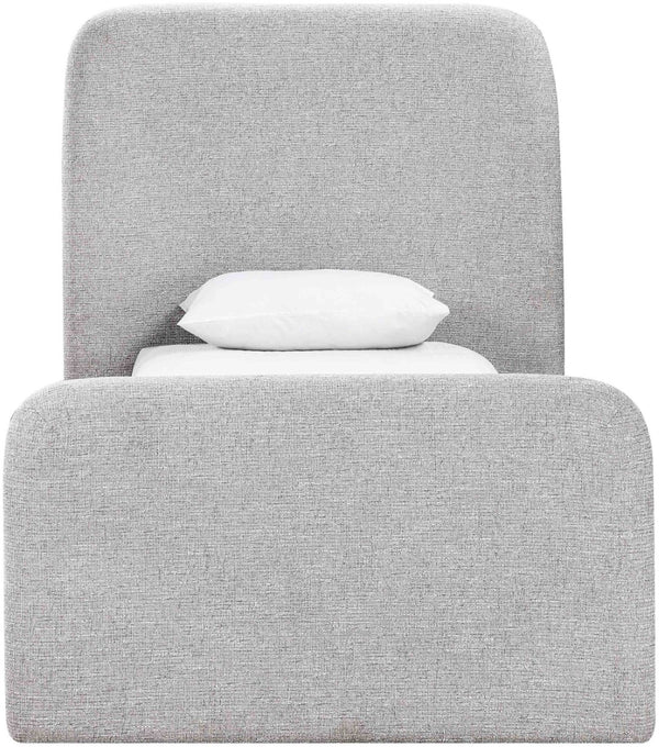 Meridian Furniture Fira Upholstered Twin Bed Soft Curved Headboard for Modern and Contemporary Bedrooms Grey Linen Textured Fabric B1221Grey-T