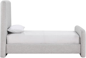 Meridian Furniture Fira Upholstered Twin Bed Soft Curved Headboard for Modern and Contemporary Bedrooms Grey Linen Textured Fabric B1221Grey-T