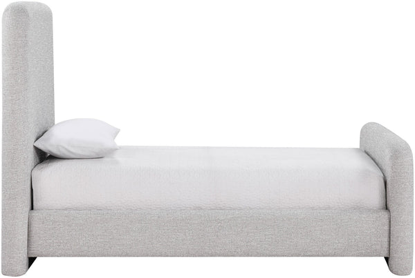 Meridian Furniture Fira Upholstered Twin Bed Soft Curved Headboard for Modern and Contemporary Bedrooms Grey Linen Textured Fabric B1221Grey-T