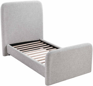 Meridian Furniture Fira Upholstered Twin Bed Soft Curved Headboard for Modern and Contemporary Bedrooms Grey Linen Textured Fabric B1221Grey-T