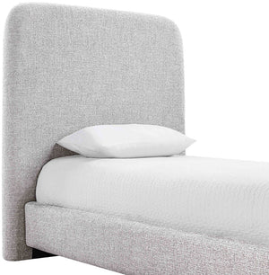 Meridian Furniture Fira Upholstered Twin Bed Soft Curved Headboard for Modern and Contemporary Bedrooms Grey Linen Textured Fabric B1221Grey-T