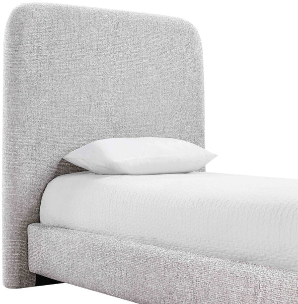 Meridian Furniture Fira Upholstered Twin Bed Soft Curved Headboard for Modern and Contemporary Bedrooms Grey Linen Textured Fabric B1221Grey-T
