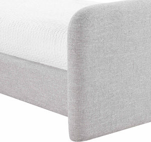 Meridian Furniture Fira Upholstered Twin Bed Soft Curved Headboard for Modern and Contemporary Bedrooms Grey Linen Textured Fabric B1221Grey-T