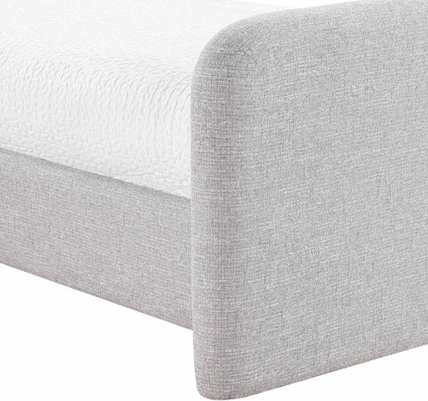 Meridian Furniture Fira Upholstered Twin Bed Soft Curved Headboard for Modern and Contemporary Bedrooms Grey Linen Textured Fabric B1221Grey-T