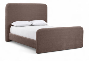 Meridian Furniture Fira Upholstered Full Bed with Curved Headboard and Tailored Frame for Modern Bedrooms Brown Chenille Fabric B1222Brown-F