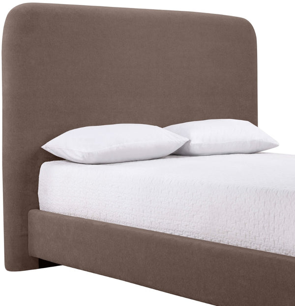 Meridian Furniture Fira Upholstered Full Bed with Curved Headboard and Tailored Frame for Modern Bedrooms Brown Chenille Fabric B1222Brown-F