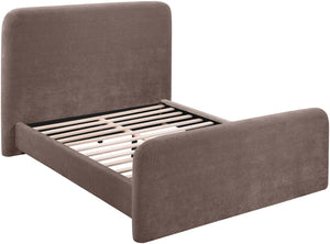Meridian Furniture Fira Upholstered Full Bed with Curved Headboard and Tailored Frame for Modern Bedrooms Brown Chenille Fabric B1222Brown-F