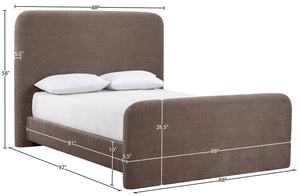 Meridian Furniture Fira King Upholstered Bed with Curved Headboard and Plush Fabric for Modern Bedroom Style Brown Chenille Fabric B1222Brown-K