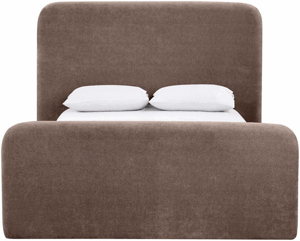 Meridian Furniture Fira King Upholstered Bed with Curved Headboard and Plush Fabric for Modern Bedroom Style Brown Chenille Fabric B1222Brown-K