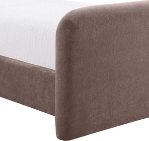 Meridian Furniture Fira King Upholstered Bed with Curved Headboard and Plush Fabric for Modern Bedroom Style Brown Chenille Fabric B1222Brown-K
