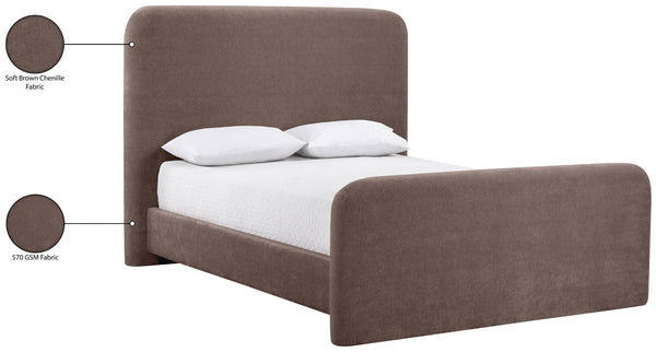 Meridian Furniture Fira Queen Upholstered Platform Bed Curved Headboard Soft Modern Bedroom Frame Brown Chenille Fabric B1222Brown-Q