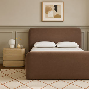 Meridian Furniture Fira Queen Upholstered Platform Bed Curved Headboard Soft Modern Bedroom Frame Brown Chenille Fabric B1222Brown-Q