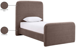Meridian Furniture Fira Upholstered Twin Bed Soft Curved Headboard for Modern and Contemporary Bedrooms Brown Chenille Fabric B1222Brown-T