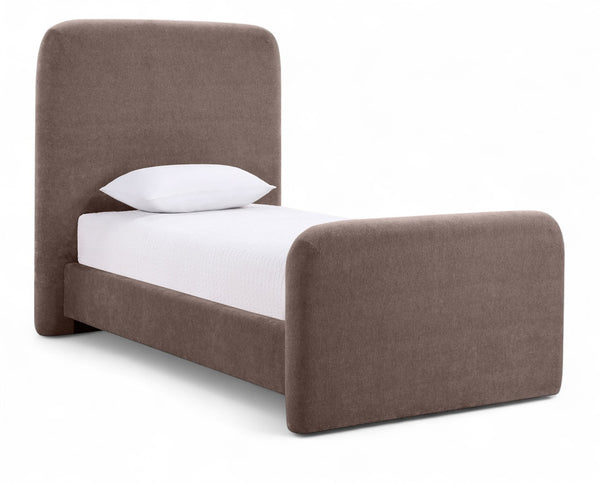 Meridian Furniture Fira Upholstered Twin Bed Soft Curved Headboard for Modern and Contemporary Bedrooms Brown Chenille Fabric B1222Brown-T