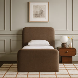 Meridian Furniture Fira Upholstered Twin Bed Soft Curved Headboard for Modern and Contemporary Bedrooms Brown Chenille Fabric B1222Brown-T