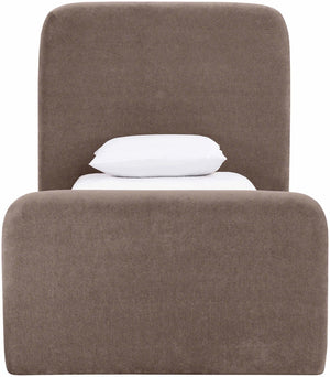 Meridian Furniture Fira Upholstered Twin Bed Soft Curved Headboard for Modern and Contemporary Bedrooms Brown Chenille Fabric B1222Brown-T