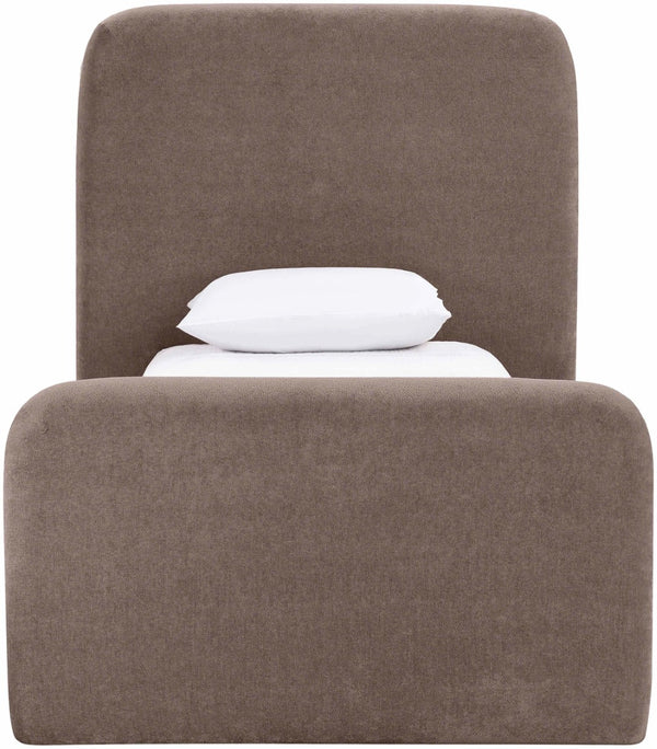 Meridian Furniture Fira Upholstered Twin Bed Soft Curved Headboard for Modern and Contemporary Bedrooms Brown Chenille Fabric B1222Brown-T