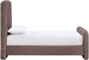 Meridian Furniture Fira Upholstered Twin Bed Soft Curved Headboard for Modern and Contemporary Bedrooms Brown Chenille Fabric B1222Brown-T
