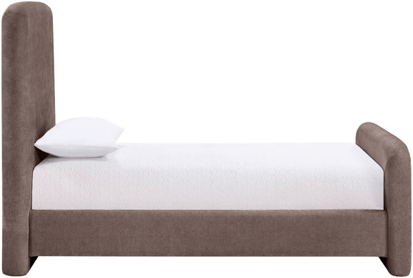 Meridian Furniture Fira Upholstered Twin Bed Soft Curved Headboard for Modern and Contemporary Bedrooms Brown Chenille Fabric B1222Brown-T